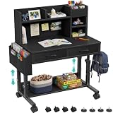 WINAZ Black Mobile Kids Desk - 32" Height Adjustable Study Table with Hutch