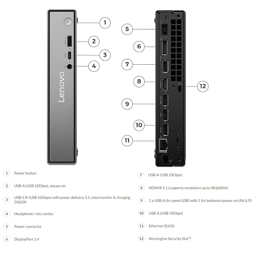 Image of Lenovo ThinkCentre neo 50q Gen 5 Tiny Desktop, Intel Core i5-13420H, 32GB DDR5 RAM, 1TB PCIe SSD, Wi-Fi 6, Windows 11 Pro, Black