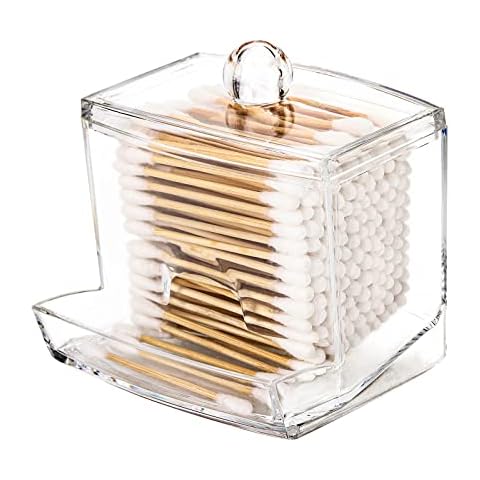Tbestmax 10oz Qtip Holder Dispenser Big Clear Bathroom Organizer Accessories Decor for Storage-Qtips Cotton Ball Holder Apothecary Jars, Cotton Swabs, Floss Container Cover