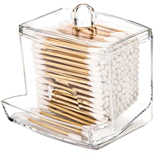Tbestmax 10oz Qtip Holder Dispenser Big Clear Bathroom Organizer Accessories Decor for Storage-Qtips Cotton Ball Holder Apothecary Jars, Cotton Swabs, Floss Container