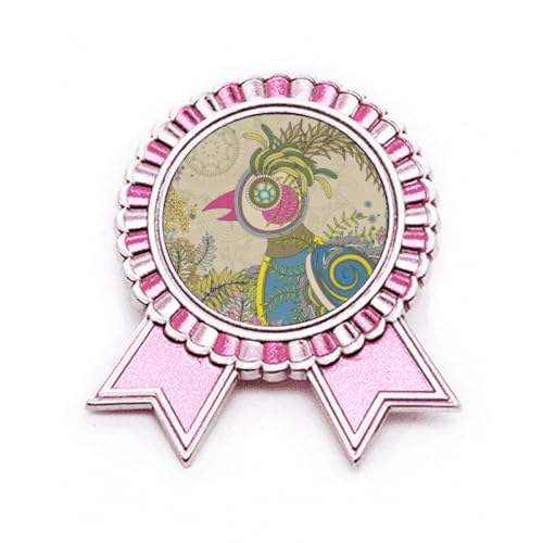 Broche fleur en faisan rose M en métal motif ukiyo-e japonais