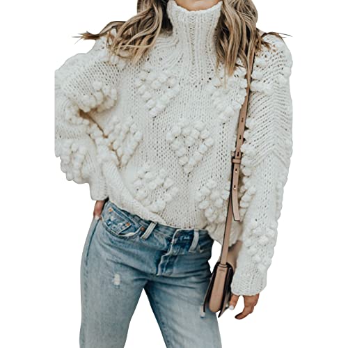 CHICWISH Womens Turtleneck Sweater Heart Pom Pom Pullover Sweaters Long Sleeve Loose Chunky Knit Sweater Tops2