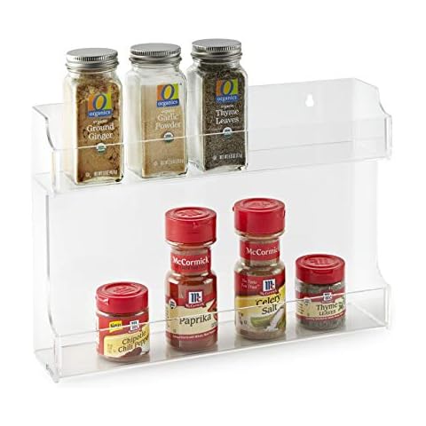 Huang Acrylic Clear Two Shelf Spice Rack Organizer, Cabinet Mount Potential Cover