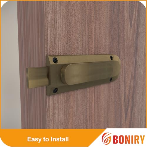 Image of Boniry Door Latch Lock | Solid Metal Door Stopper for Bathroom, Home, Office | Easy Install, Smooth Sliding, Heavy Duty Latch (1, Brass)