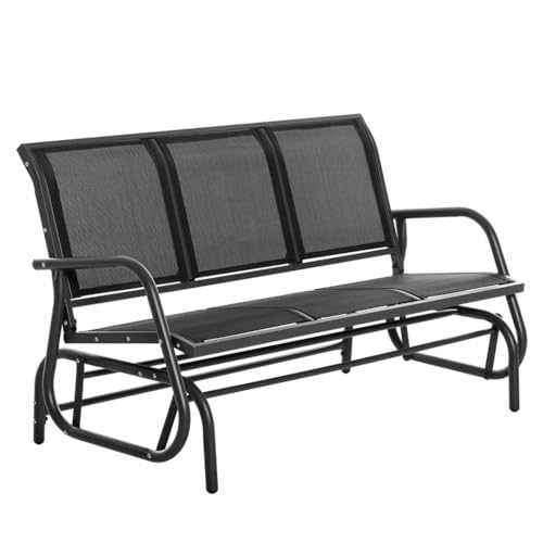 WZONICE98 Patio Gliders 3 Person Sofas Conversation Sets Outdoor Loveseat Chair Heavy-Duty Steel Frame Rocking Bench Outside Lounge Chair for Poolside Garden Backyard Porch (Black)