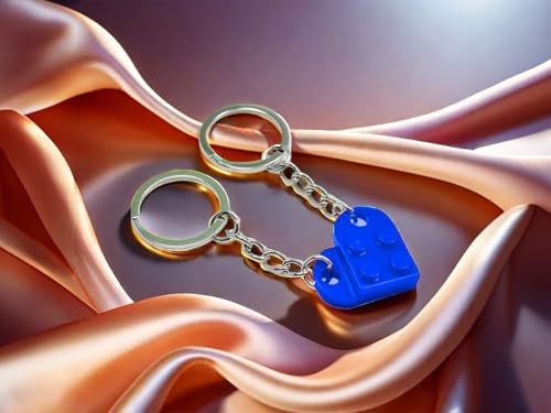 Image of Heart Keychains Matching Brick Keychain for Couples Keychain Heart Building Block Keychain for Boyfriend Girlfriend