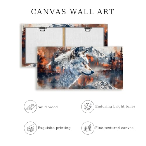 SERIMINO Wolf Large Wall Art Canvas Prints, Fierce Animal Aesthetic Pictures Wall Decor Living Room, Abstract Winter Landscape Room Decorations Artwork, Silver Wolf Office Decor Paintings 20"X40"