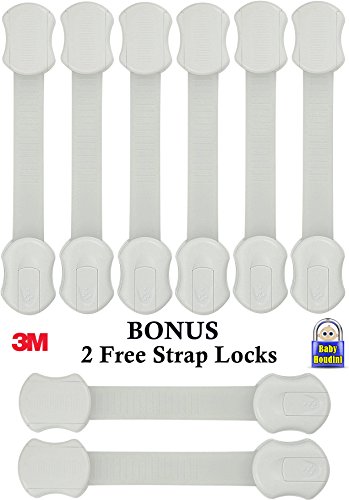 Baby Proofing Adjustable Strap Locks for Child Safety and Child Proofing Your Home, Fridge, Drawers, Stove, Toilet, Dishwasher, Oven and More | Free Bonus - Spare 3M Tape and Installation E-Book