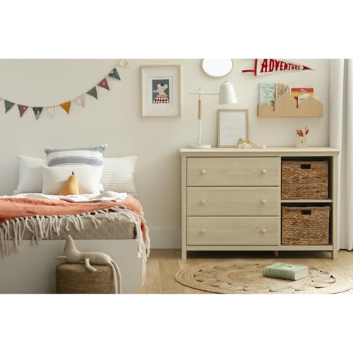 South Shore Cotton Candy 3-Drawer Dresser with Baskets Bleached Oak, Coastal - Image 4