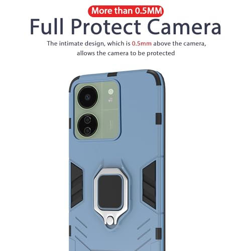 Image of Pikkme Back Cover for Redmi 13C 4G / Redmi 13C 5G Back Cover | D5 Tough Armor Bumper | 360 Protection Case | Ring Holder Stand Bumper Case (Blue)
