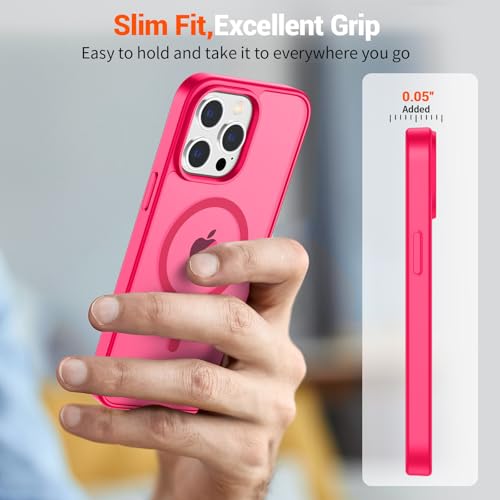 Image of SUPFINE Magnetic for iPhone 13 Pro Case (Compatible with MagSafe) (Military Grade Drop Protection) Slim Translucent Matte Shockproof with Anti-Fingerprint Phone Case,Hot Pink
