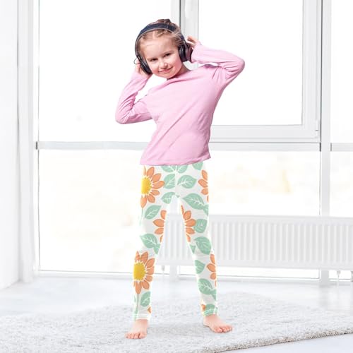 Blossom Floral Girls Leggings Ultra Soft Compression Yoga Gym Pants for Kids 4-10T4