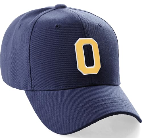 I&W Hatgear Custom 3D A-Z Letter Baseball Hat, Navy/Gold Letter O
