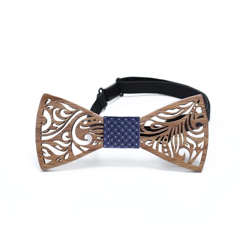 Cyriacus Noeud Papillon en Bois Naturel Réglable pour Homme Bleu Foncé