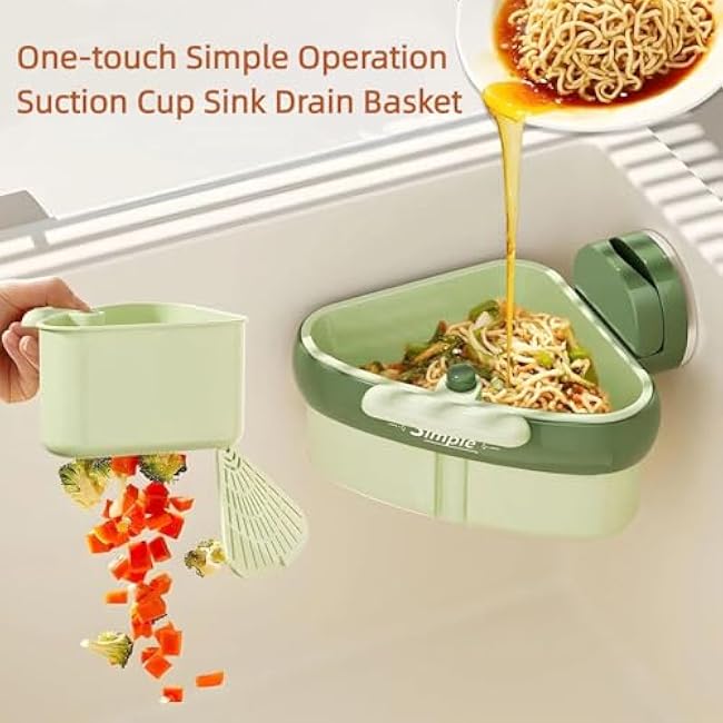 Suction Cup Sink Corner Rack,Removable Sink Storage Rack Holder, Suction Cup Press Sink Strainer Basket,Food Waste Catcher for Sink for Kitchen Bathroom Dishware (Yellow)