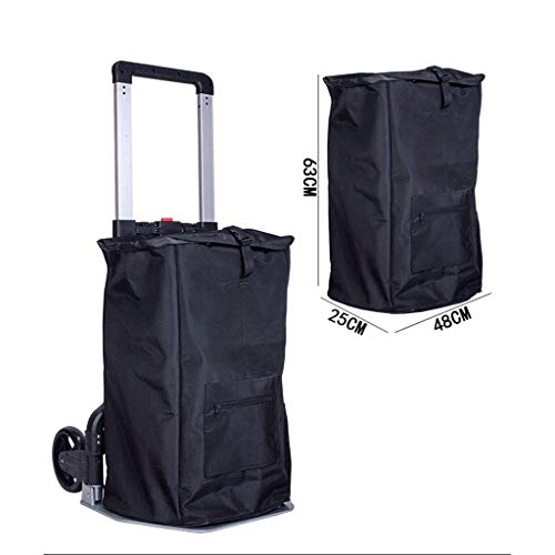 WLKINF Einkaufstrolley, Trolley, Auto, zusammenklappbar, tragbar, Auto, Aluminiumlegierung, Push-Auto, schwerer King-Anhänger, Handhabung von Einkaufswagen (schwarz plus Tasche) – Bild 4