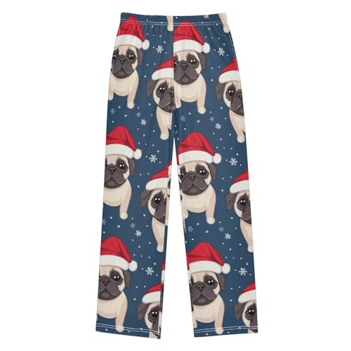 Pug in Hat Boys Pants Boys Athletic Pants Long Pant for Boywith Pockets Wide-Leg Size 6-14Y