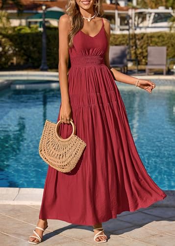 Image of KIRUNDO Maxi Dresses for Women 2026 Summer Sleeveless Spaghetti Strap Long Flowy Beach Vacation Dress Boho A Line Sundress