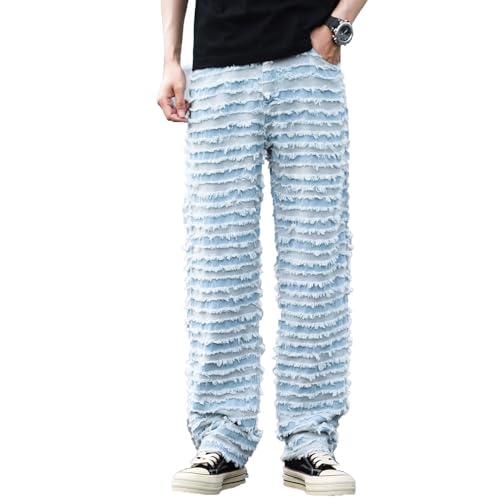 Men's Colorblock Frayed Hem Wide Leg Loose Casual Jeans Y2K Vintage Baggy Patchwork Trouser