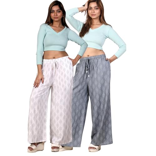 Image of Women's Cotton Rayon Flair Printed Pocket Regular Palazzo Pack of 2