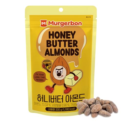 MURGERBON Honey Butter Almond 7oz (200g) - Honey Roeasted Almonds, Honey Butter Korean Seasoned Almond Snacks, Healthy Snack Alternative for Everyone, Fresh Almonds in Resealable Zip Pouch, Korean Snacks, Korean Almonds, Pack of 1