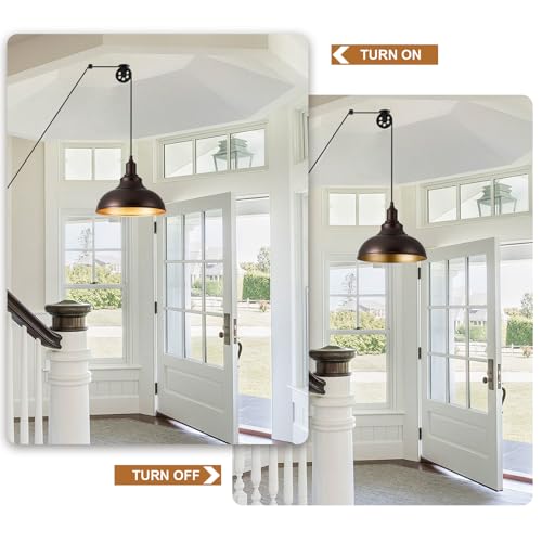Image of Oil Rubbed Bronze Pendant Light Hanging Lamps for Living Room Plug in 15FT Dimmable Switch Adjustable Pulley Hanging Lights with Cord for Kitchen Bedroom 2 Pack