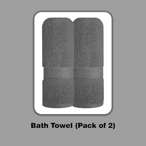 Image of Sulfar 100% Combed Cotton, Quick Drying Highly Absorbent Thick Bathroom Towels, Luxury Bath Towel Set (Pack of 2, 70 X 140 cm) - 600 GSM (Grey)