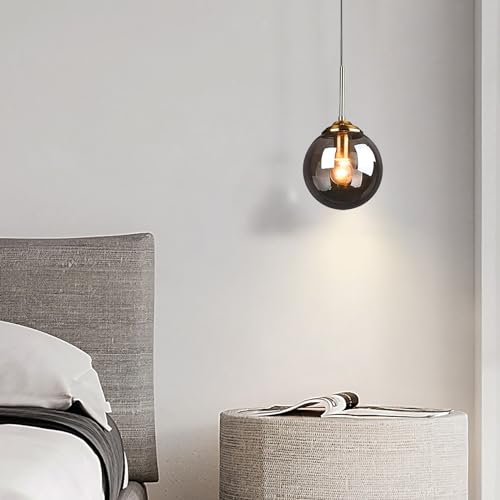 Modern Globe 3 Pendant Lights, Glass Ball Pendant Lighting for Kitchen Island Dining Room Bedroom Farmhouse Pendant Lighting Fixtures, Ceiling Hanging Light (Smoke Gray) - Image 6