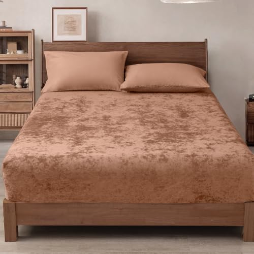 PHF Truly Velvet Fitted Sheet Only for Warm Sleep, Full Size, Light Sienna