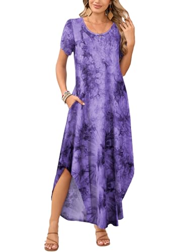 Image of JollieLovin Womens Plus Size Casual Summer Maxi Long Dress Short Sleeve T-Shirt Loose Sun Dress(L-5X)