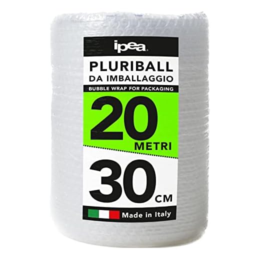 IPEA Pluriball per Imballaggio e Spedizioni – Rotolo da 20 Metri x 30 cm – Bolle Aria per Protezione, Imbottitura, Confezionamento di Oggetti nel Trasporto – Antistrappo e Antiurto