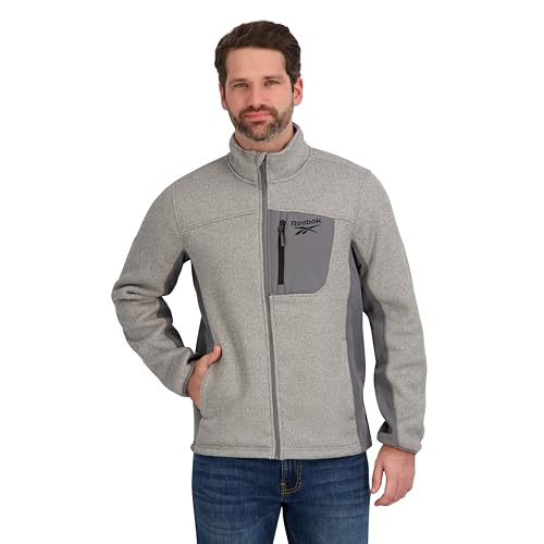 Reebok Jaqueta masculina de lĂŁ texturizada com gola redonda e zĂper, Cinza, G