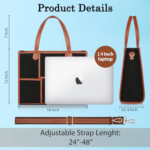 Image of Womanix Canvas Laptop Bag, 14 inch Laptop Bag, Work Shoulder Bag, Casual Briefcase, Handbag for Travel, Office, College With Long Adjustable Strap