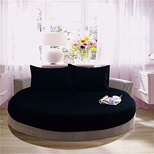 Best Bedding 4 PC Round Bed Sheet Set 800 Series Satin (1 Flat Sheet, 1 Fitted Sheet, 2 Pillowcases) 96" Diameter Round Fitted Sheet with 15" Deep Pocket, Silky Soft & Easy Care, Black Best Bedding 4 PC Round Bed Sheet Set 800 Series Satin (1 Flat Sheet, 1 Fitted Sheet, 2 Pillowcases) 96" Diameter Round Fitted Sheet with 15" Deep Pocket, Silky Soft & Easy Care, Black