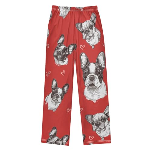French Bulldog with Love Boys Long Pants Soft Trousers Elastic Waist Kids Lounge Bottoms with Pockets S-XL2