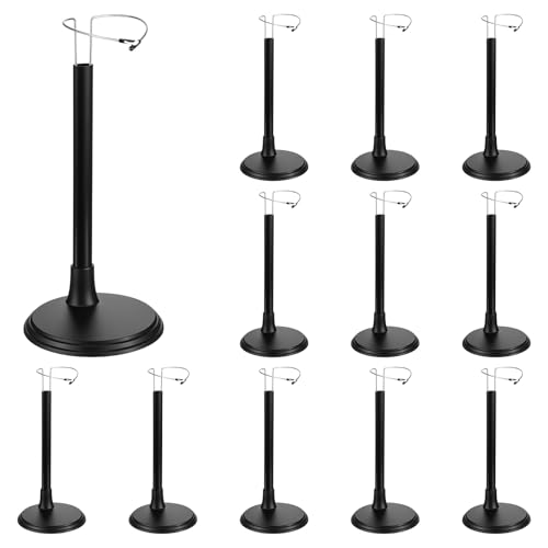 Nodaaiie 12-Piece Adjustable Doll Display Stand for 8-14 Inch Action Figures and Collectible Dolls - Retractable Waist Clip Support Stand for Home Display, Store Showcase, Photography Prop (Black)