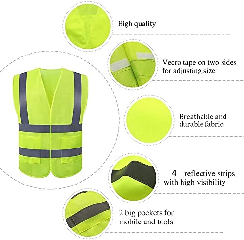 Jsungo High Visibility Safety Vest 10 Pack, Yellow Reflective Vest With 2 Inch Hi Vis Silver Strip, Construction Vest For Men & Women, Universal Size #TOP3