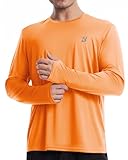 Roadbox Men's UPF 50+ UV Sun Protection Shirts, SPF Long Sleeve Water Swim Rash Guard, Outdoor Lightweight Hiking Fishing Running T-Shirt with Reflective Back Stripe Electric Orange