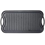 RockRain Cast Iron Reversible Grill/Griddle: 20x10 Inch Pre-Seasoned Dual-Sided Cookware - Oven & Stovetop Safe with Ergonomic Handles - Perfect for Outdoor Camping & Indoor Cooking