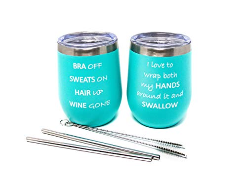 Wine Tumblers Set of 2 with Funny Sayings - Stainless Steel Wine Tumblers