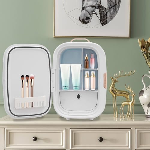 siohdagu Mini Fridge, 12 Liter Professional Compact Refrigerator, Smart Thermostat Control Mini Refrigerator for Skin Care, 110V AC/ 12V DC Thermoelectric Cooler and Warmer Small Refrigerators,White