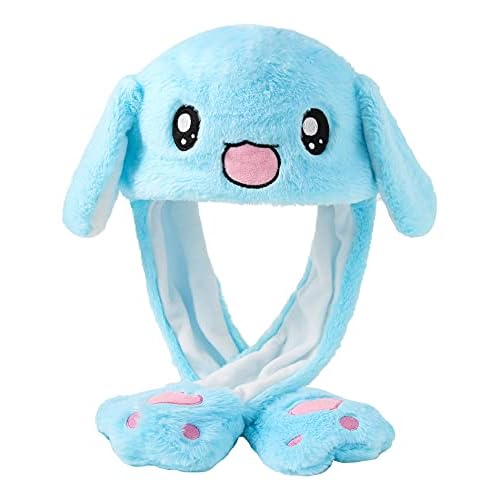dressfan Felpa Animal Conejo Oreja Sombrero Juguete Regalo Regalo De Cumpleaños Con Orejas Móviles Chicas Chico Mujer Cosplay (A-Azul, Talla única)