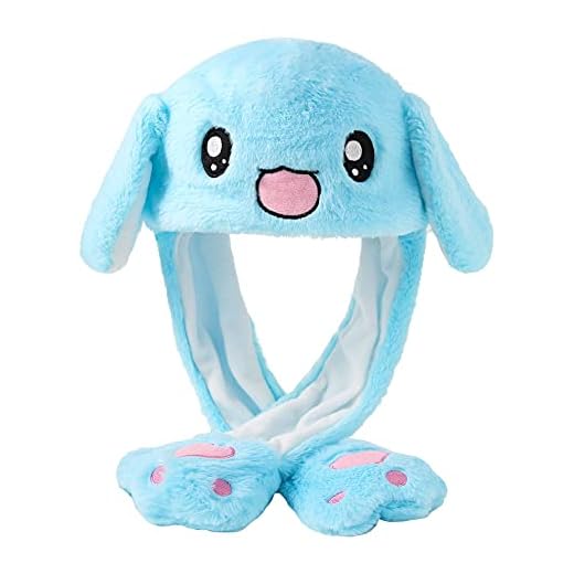 dressfan Felpa Animal Conejo Oreja Sombrero Juguete Regalo Regalo De Cumpleaños Con Orejas Móviles Chicas Chico Mujer Cosplay (A-Azul, Talla única)