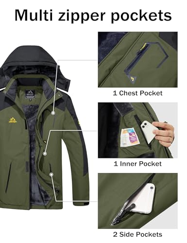 Foto von MAGCOMSEN Winterjacke Herren Wasserdicht Skijacke Winddicht Jacke Parka Übergangsjacke Fleecefutter Softshelljacke Winter Snowboardjacke Outdoor Wanderjacke Casual Jacke Armeegrün S