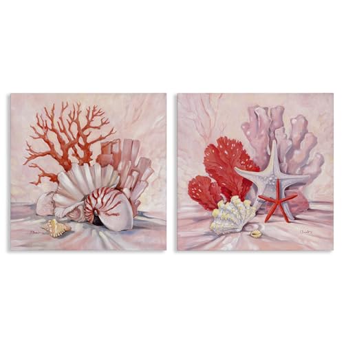 Stupell Industries Conjunto de arte de parede em tela coral rosa natureza morta 2 peças por Paul Bre