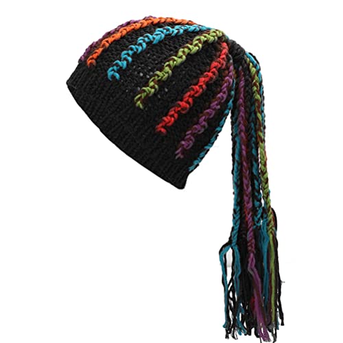 Hahepo Gorro de punto para invierno, gorro de punto con trenzas, hip hop, punk, gorro de punto, gorro de cola de caballo, gorro para deportes al aire libre Cover