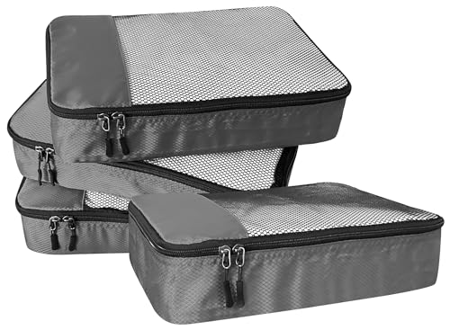 WTREE 4-Piece Packing Cubes Travel Accessories Set for Suitcases - Luggage Organizer Bags with Double Zipper - Mesh Top - Medium - Dark Grey