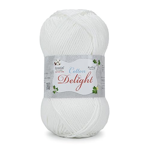 Image of Ganga Acrowools Cotton Delight, Dk Weight Cotton Yarn, Oekotex Class L Certified 100G, 169M COD001 White
