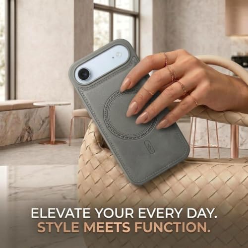 Image of amazon basics Premium PU Leather Case for iPhone 17 Air, MagSafe Compatible Magnetic Ring, Sleek Protective Back Cover - [Gray]