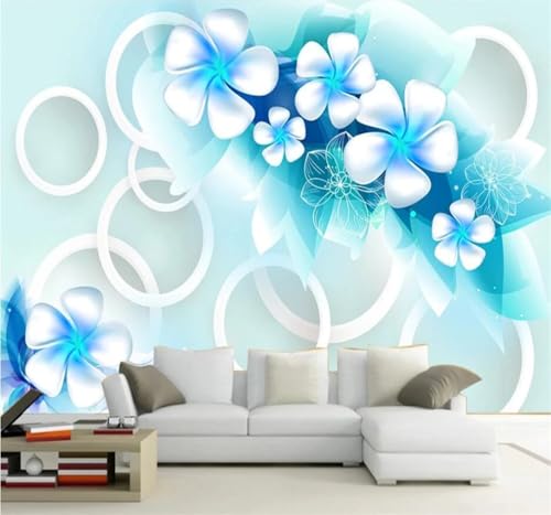 Papier Peint 3D Bleu Fleurs Cercle Intissé 430x300cm Salon